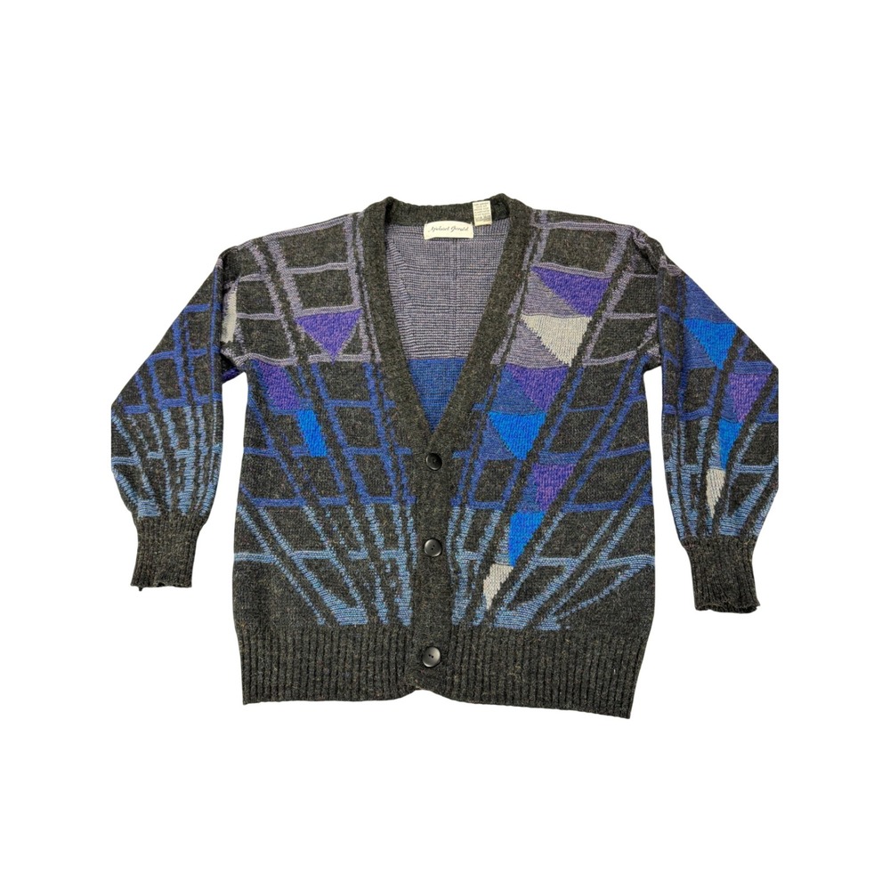Vintage Michael Gerald Mens Small Geometric Abstract Wool Blend Cardigan Sweater